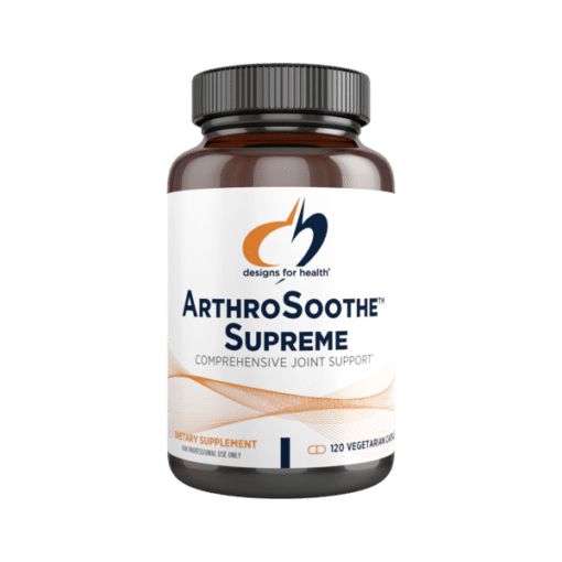ArthroSoothe™ Supreme offers ideal nutritional support for joint health and function. This synergistic formula contains powerful joint-supportive nutraceutical compounds including glucosamine sulfate, green-lipped mussel, MSM, trans resveratrol, quercetin, NAC, and a blend of the plant extracts Scutellaria baicalensis and Acacia catechu. Made with non-GMO ingredients.